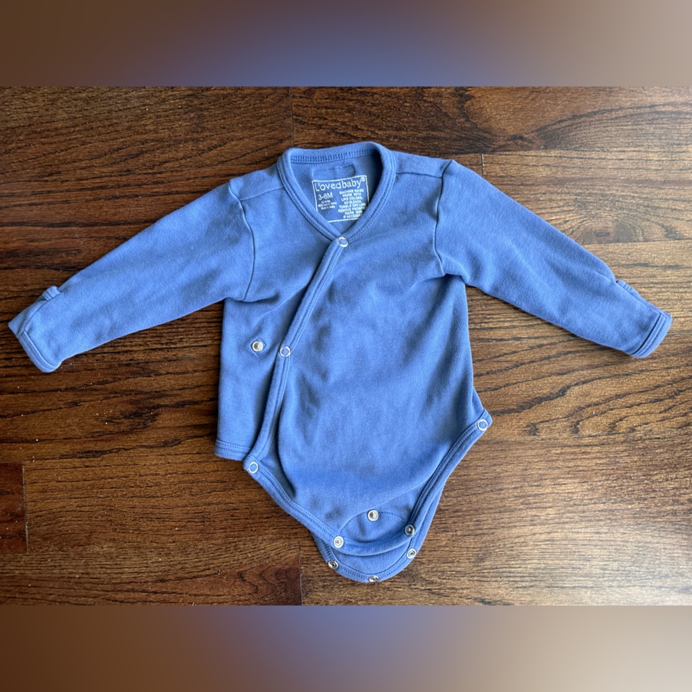 L’oved Baby Organic Kimono Onesie blue